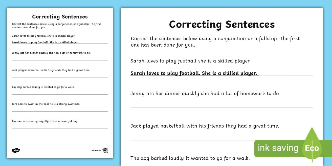 Correct The Sentence Worksheet Correct The Sentence Worksheet
