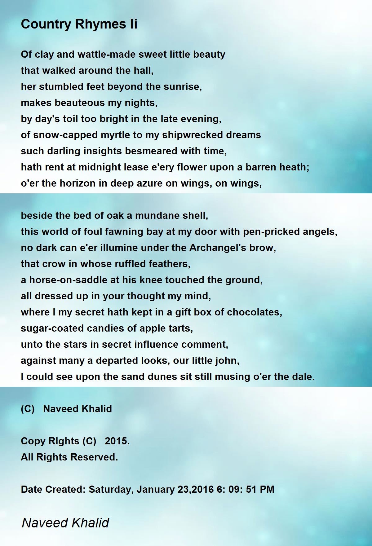 Country Rhymes Ii Country Rhymes Ii Poem By Naveed Khalid Country Rhymes Ii Country Rhymes Ii Poem By Naveed Khalid