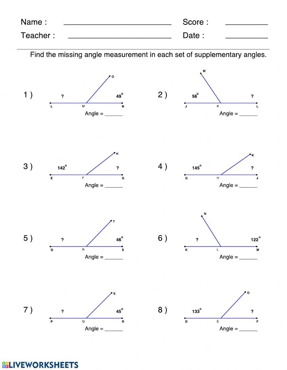 worksheets on supplementary and complementary angles