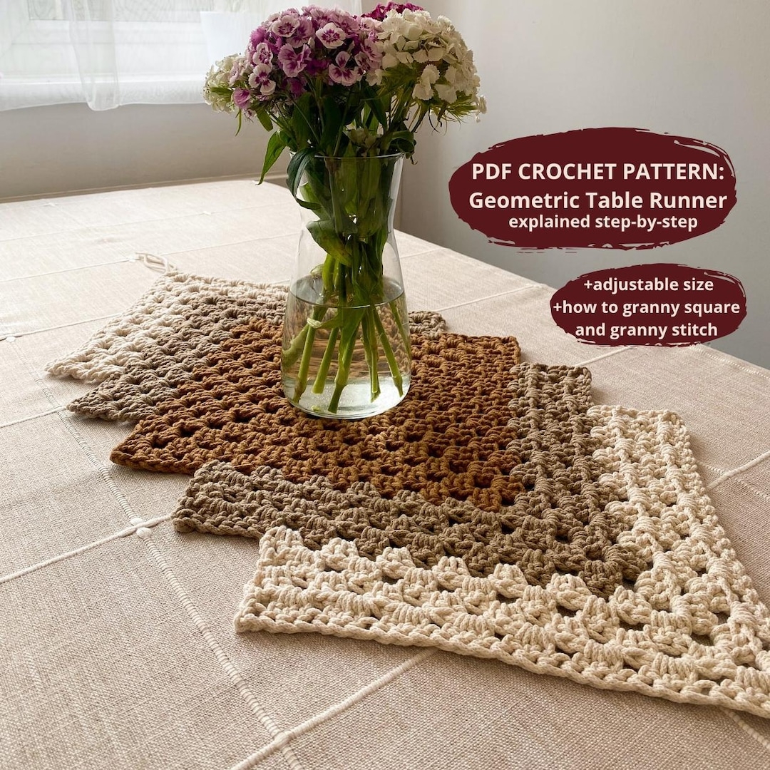 CROCHET PATTERN Geometric Table Runner Granny Square Adjustable Size Instant Download PDF Video Beginner Friendly Etsy CROCHET PATTERN Geometric Table Runner Granny Square Adjustable Size Instant Download PDF Video Beginner Friendly Etsy