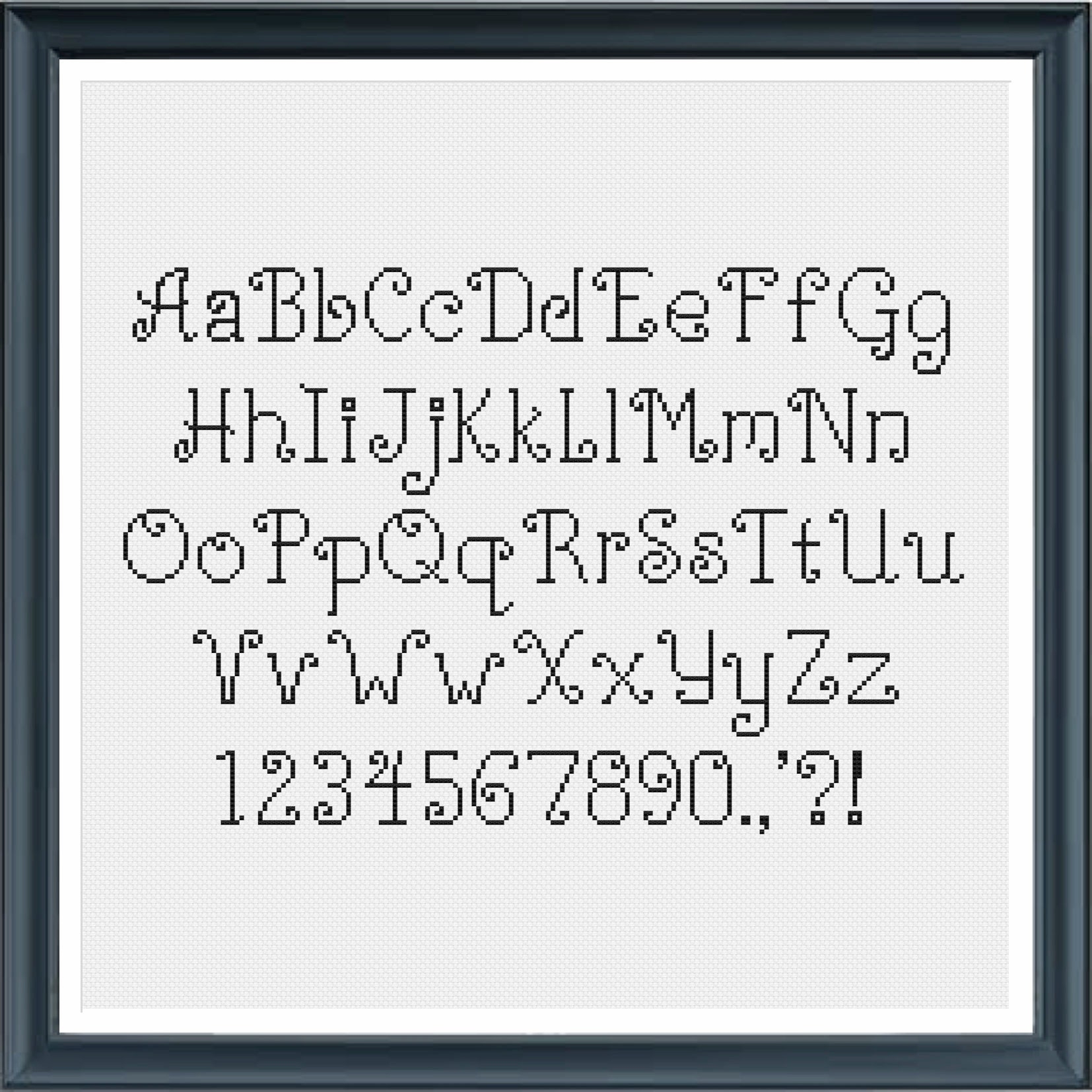Cross Stitch Alphabet Curly Letters With Numbers And Punctuation Cross Stitch Pattern Instant Download Text Letters Type Set Font Etsy