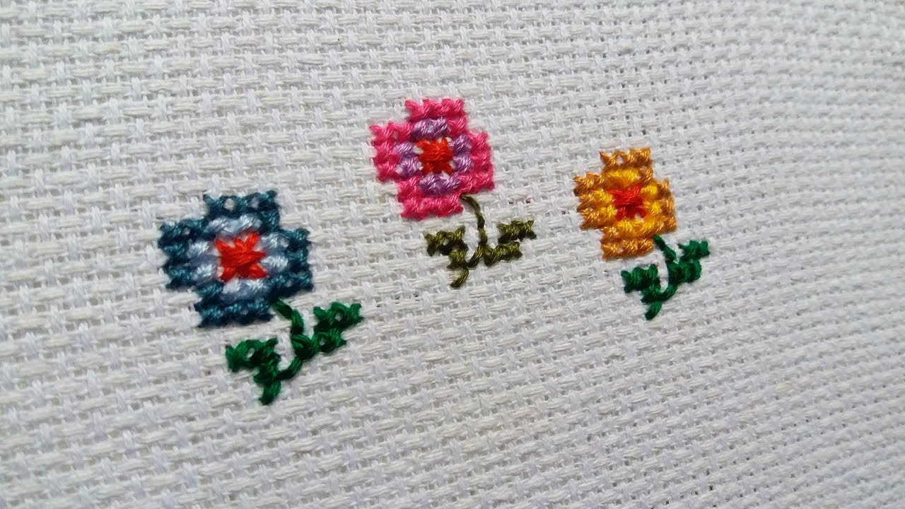 Cross Stitch Flower Cross Stitch Hand Embroidery Design For Beginners Knit And Stitch YouTube