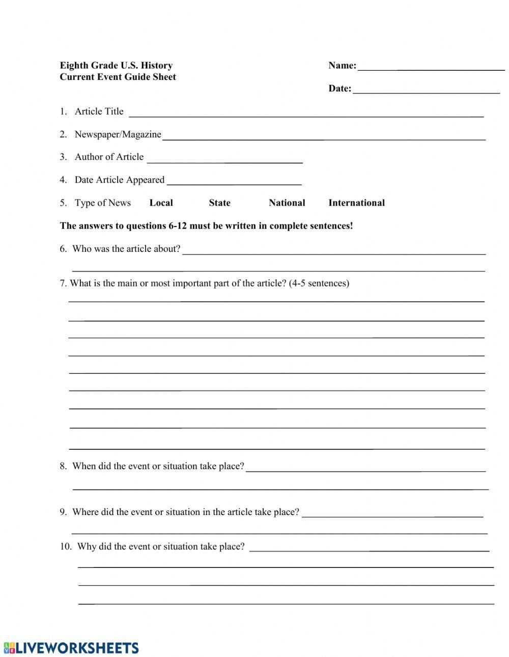 Current Events Worksheet Live Worksheets Worksheets Library