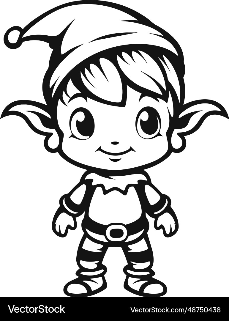 Cute Cartoon Christmas Elf Coloring Page Vector Image