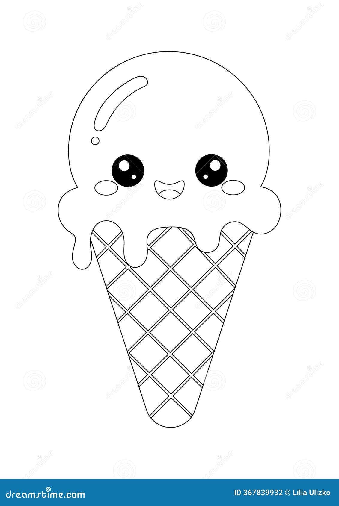 Cute Kawaii Ice Cream Coloring Page For Kids Stock Vector Illustration Of Simple Frozen 367839932
