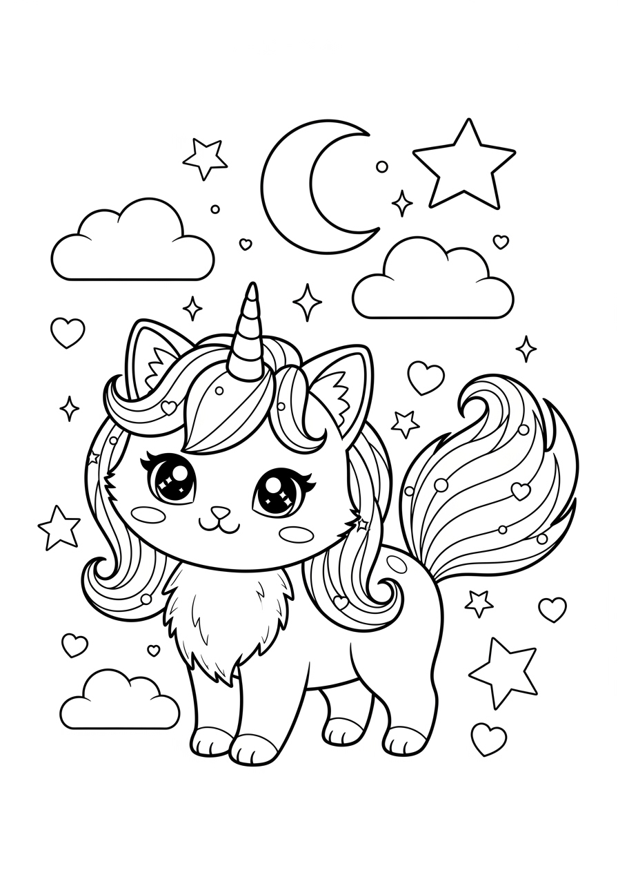 Cute Unicorn Cat Coloring Page To Print And Color 