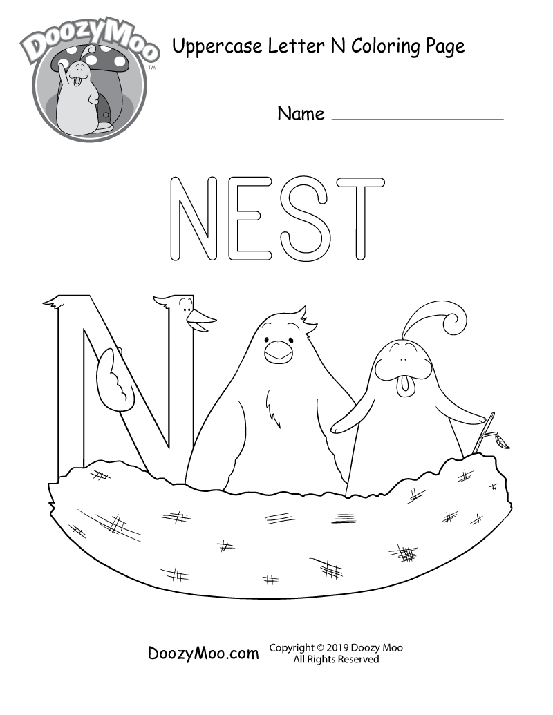Cute Uppercase Letter N Coloring Page Free Printable Doozy Moo
