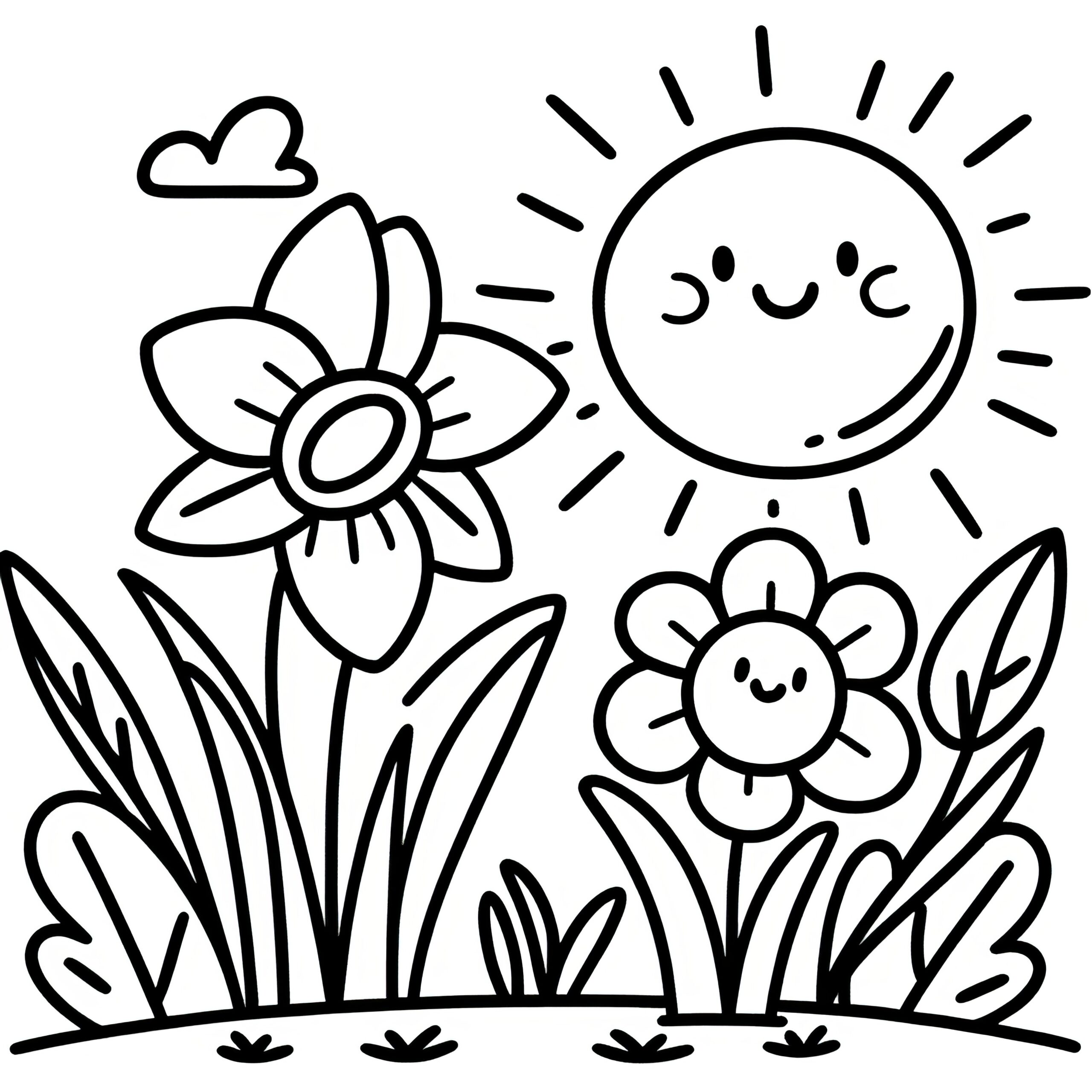 Daffodils On A Flower Meadow With Sunbeams Simple Coloring Page Free Daffodils On A Flower Meadow With Sunbeams Simple Coloring Page Free