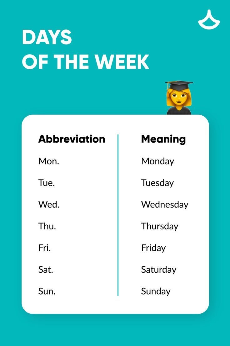 Days Of The Week In English Vocabulary