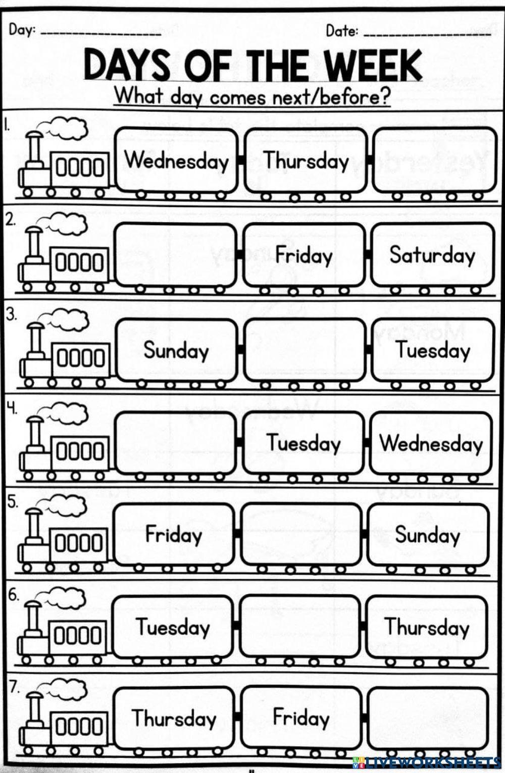 Days Of The Week Online Exercise For Year 2 Live Worksheets Worksheets Library