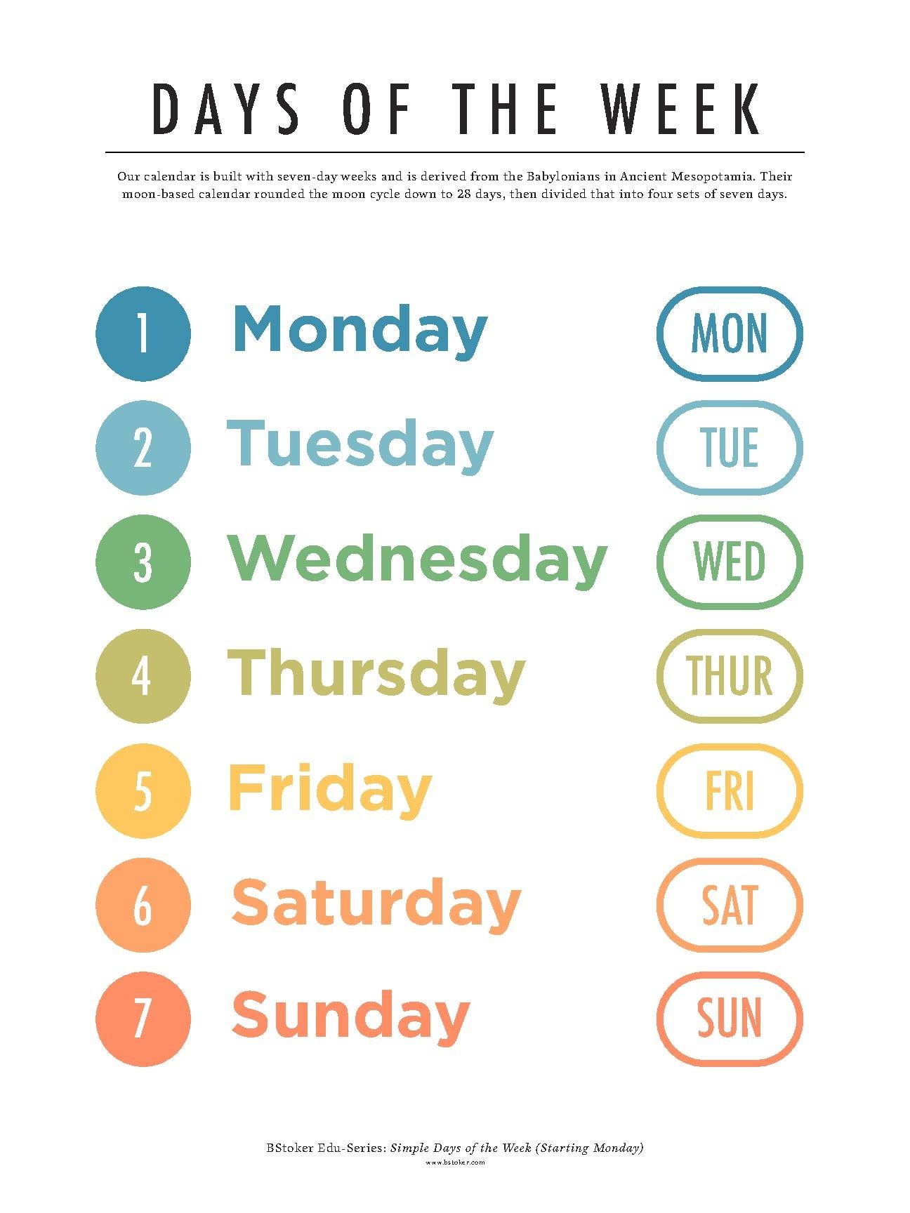 abbreviation of the days of the week