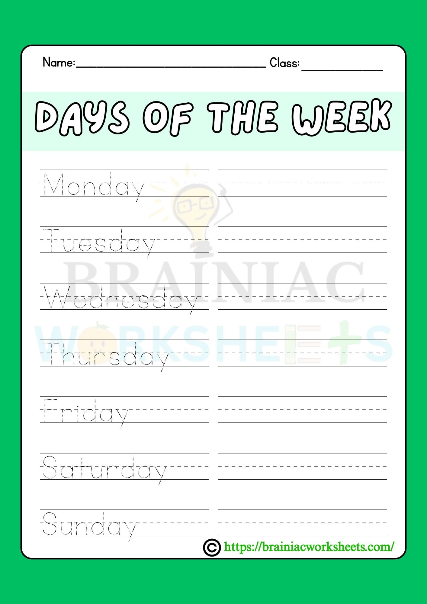 Days Of The Week Ukg English Worksheet Brainiac Worksheets