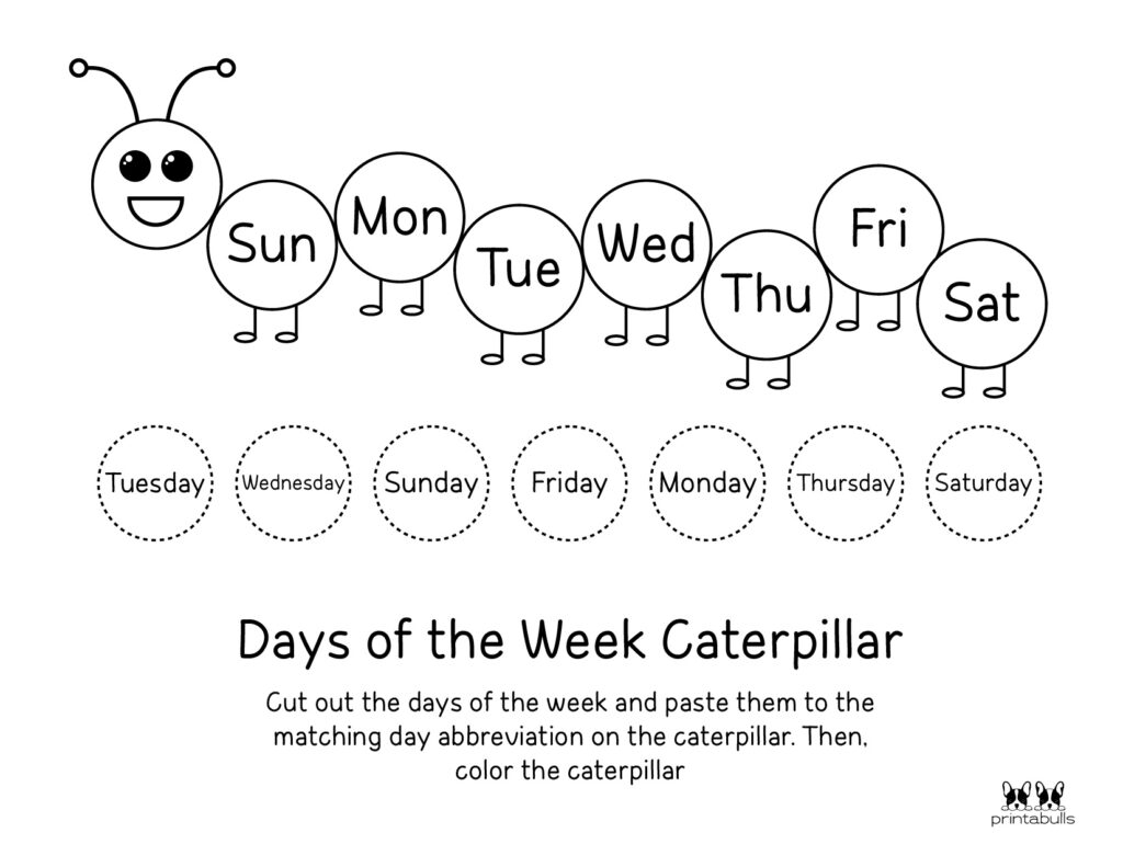 Days Of The Week Worksheet Printable Kindergarten Curriculum Worksheets Library