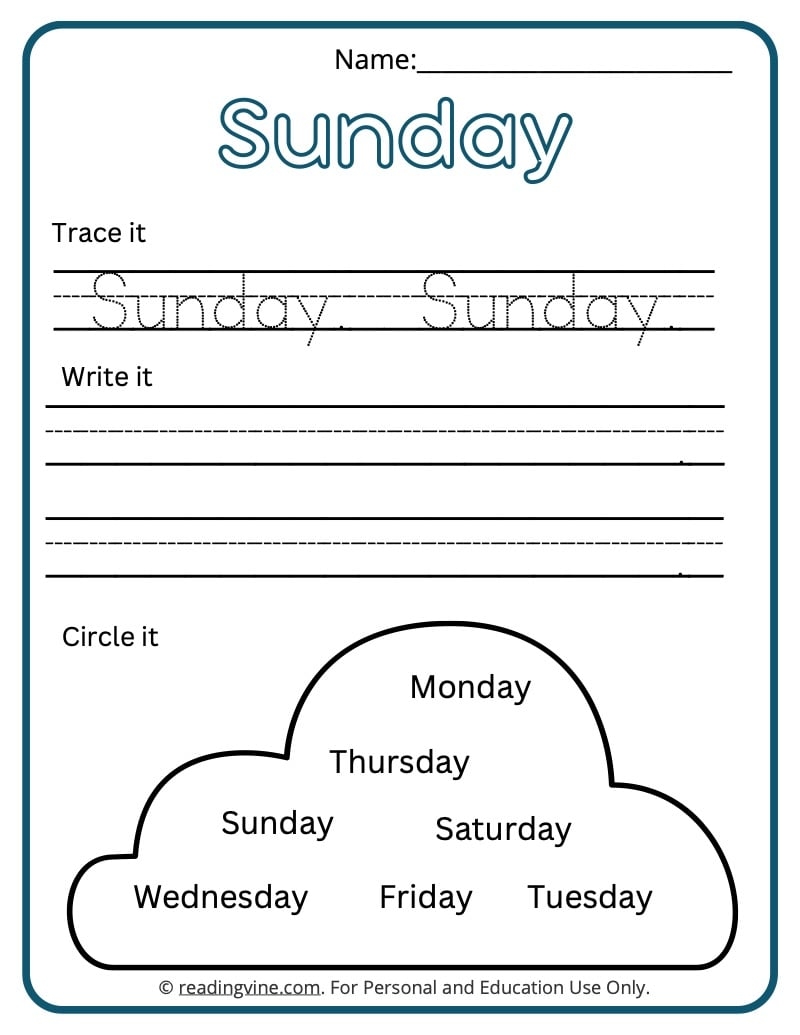 days of the week in english worksheet