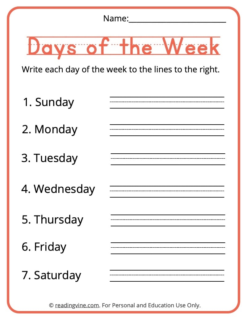 Days Of The Week Worksheets Free Printable Activities