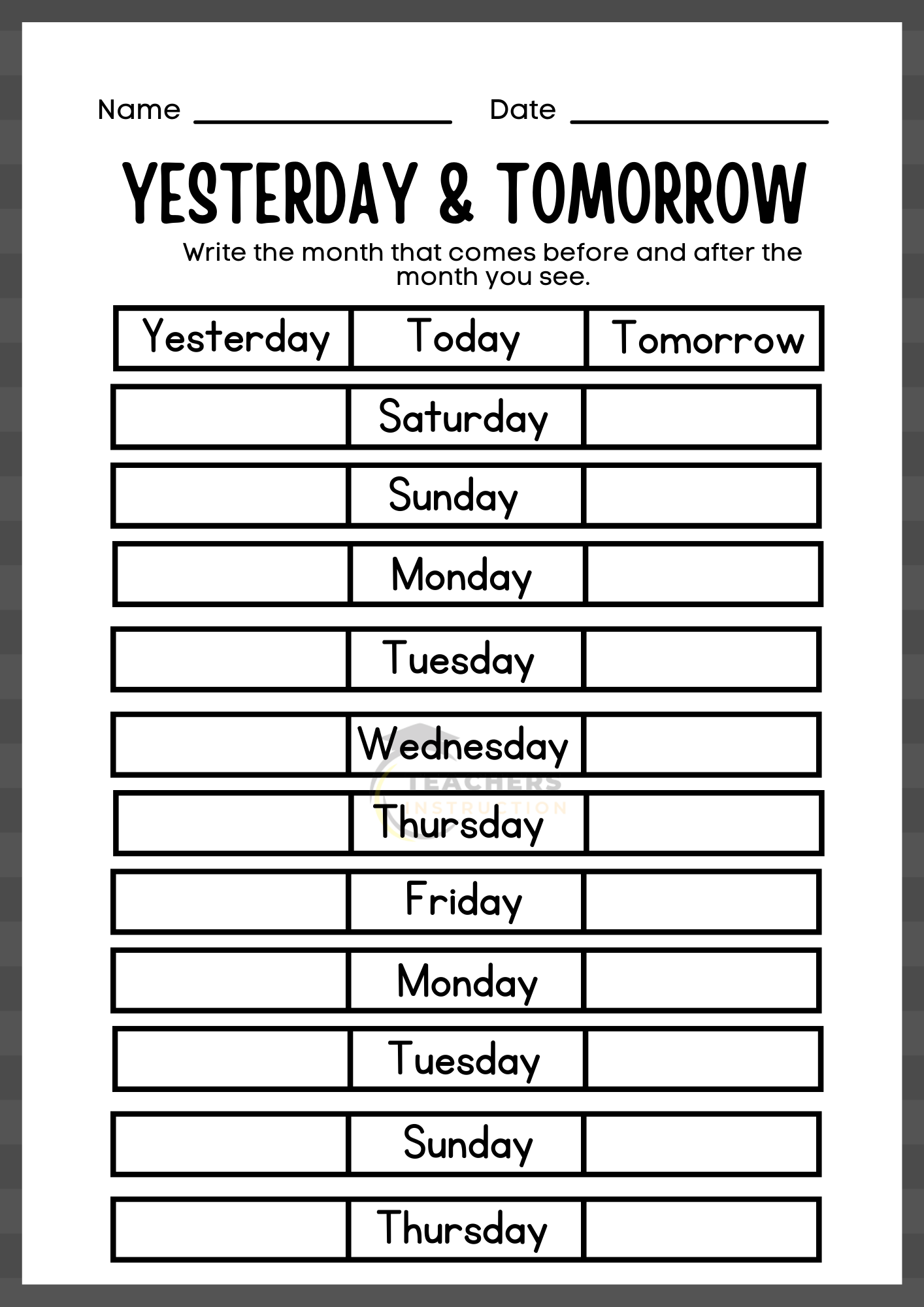 Days Of Week Worksheet Worksheets Library