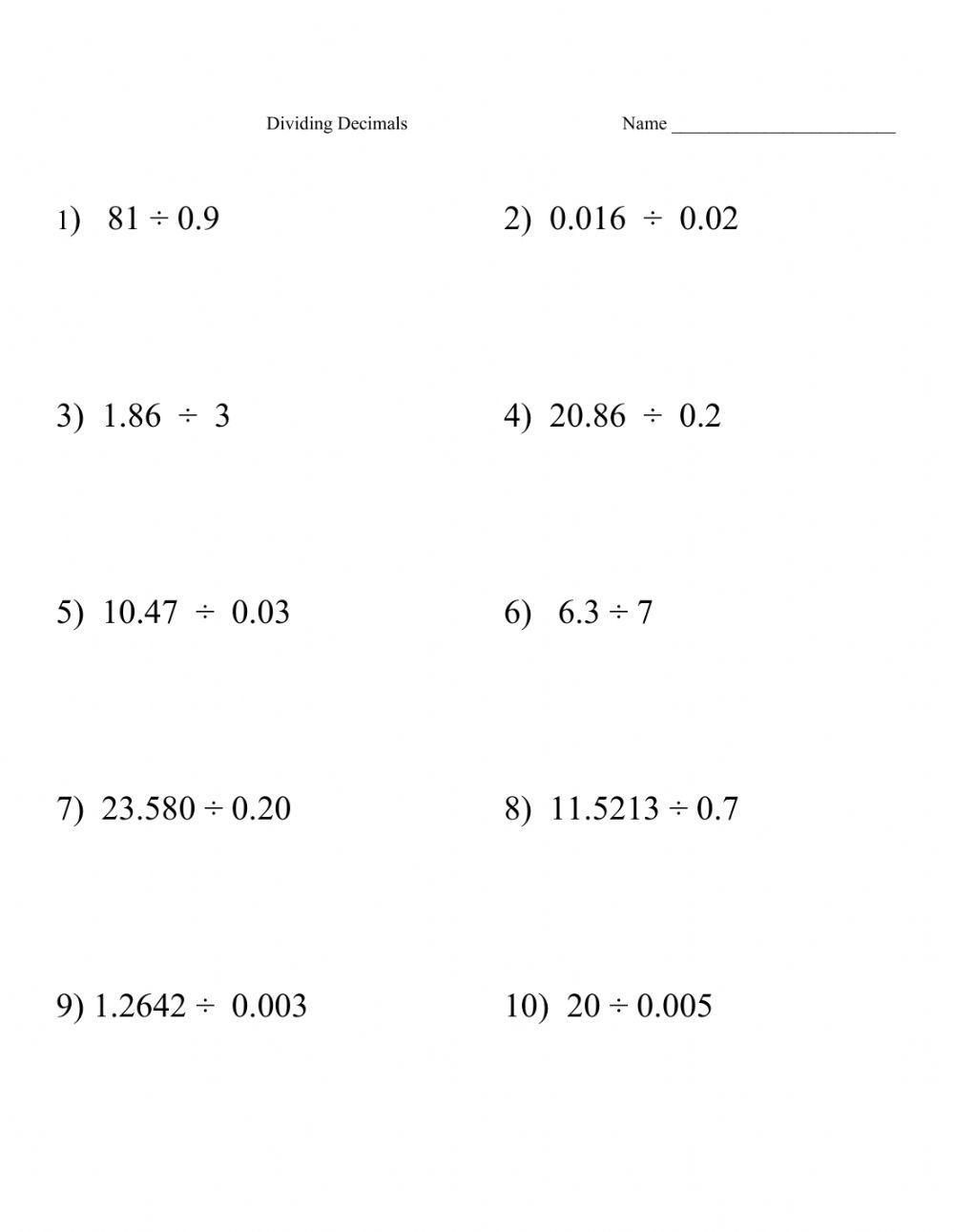 Decimal Dividing Decimals By Decimals Worksheet Live Worksheets Worksheets Library Decimal Dividing Decimals By Decimals Worksheet Live Worksheets Worksheets Library