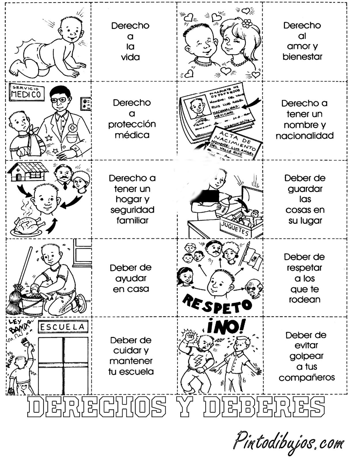 Derechos Y Deberes De Los Ni os Para Colorear