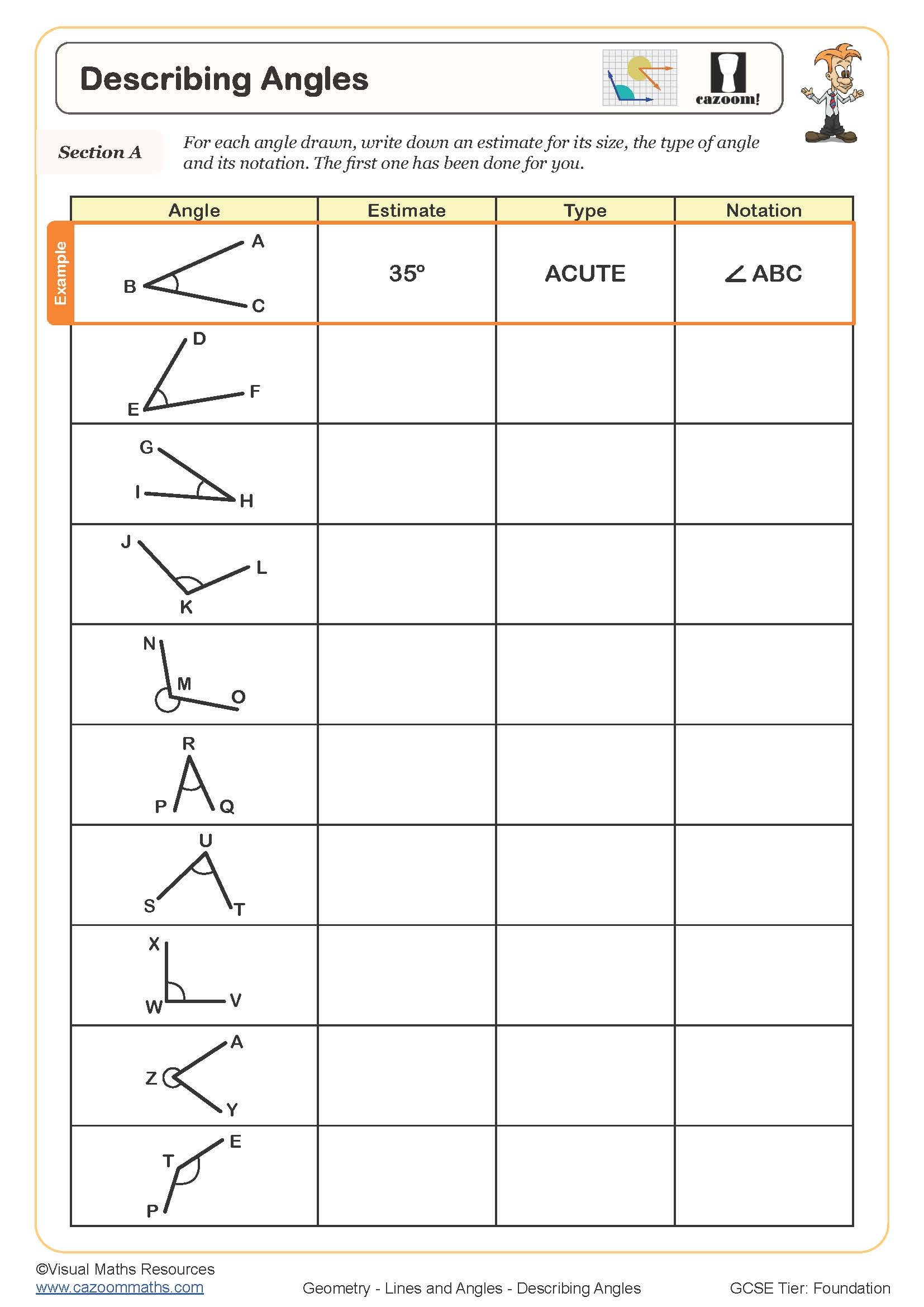 types of angles worksheet