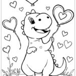 Dinosaur Valentine Heart Coloring Page Free PDF PNG Printable