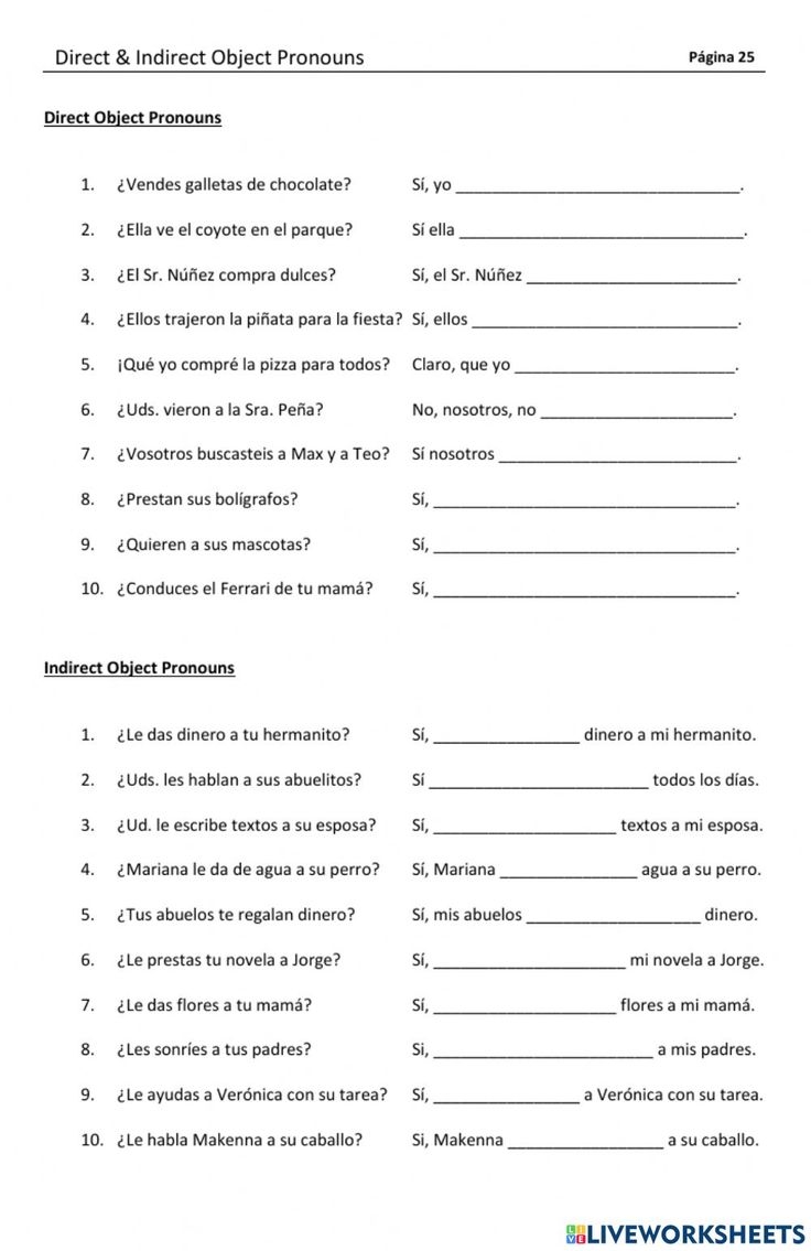 direct object pronouns spanish practice