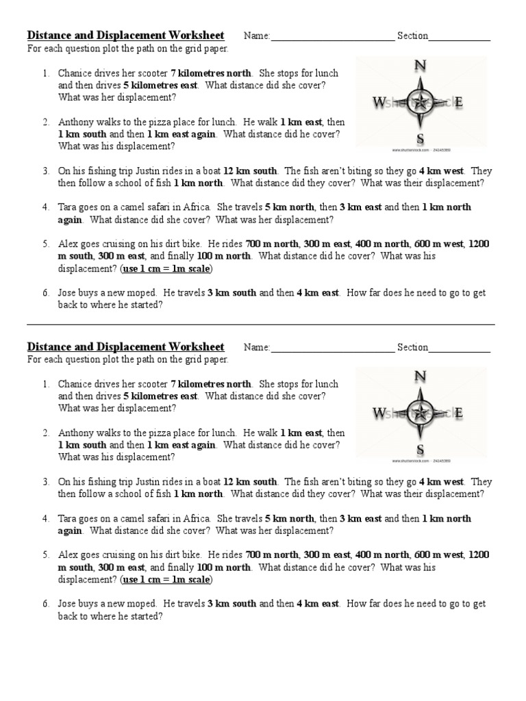 Distance Displacement Velocity Practice Problems PDF Speed Worksheets Library