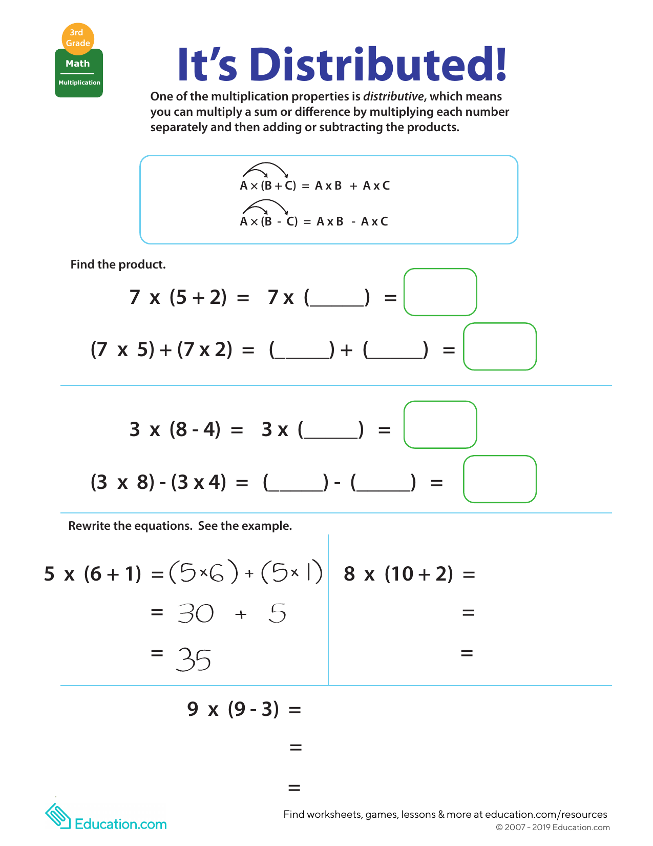 Distributive Property Multiplication Worksheet Distributive Property Multiplication Worksheet