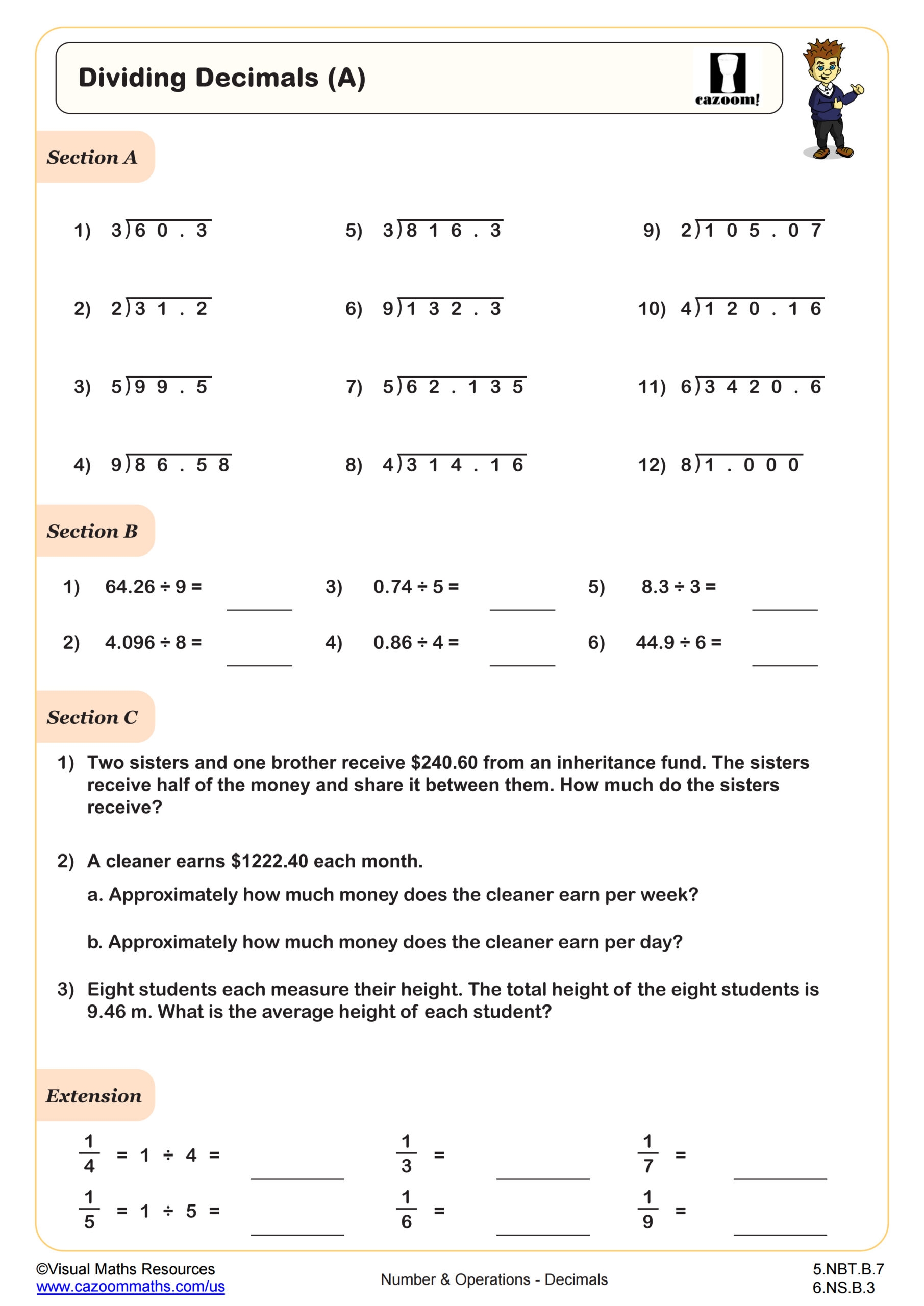division of decimals worksheets