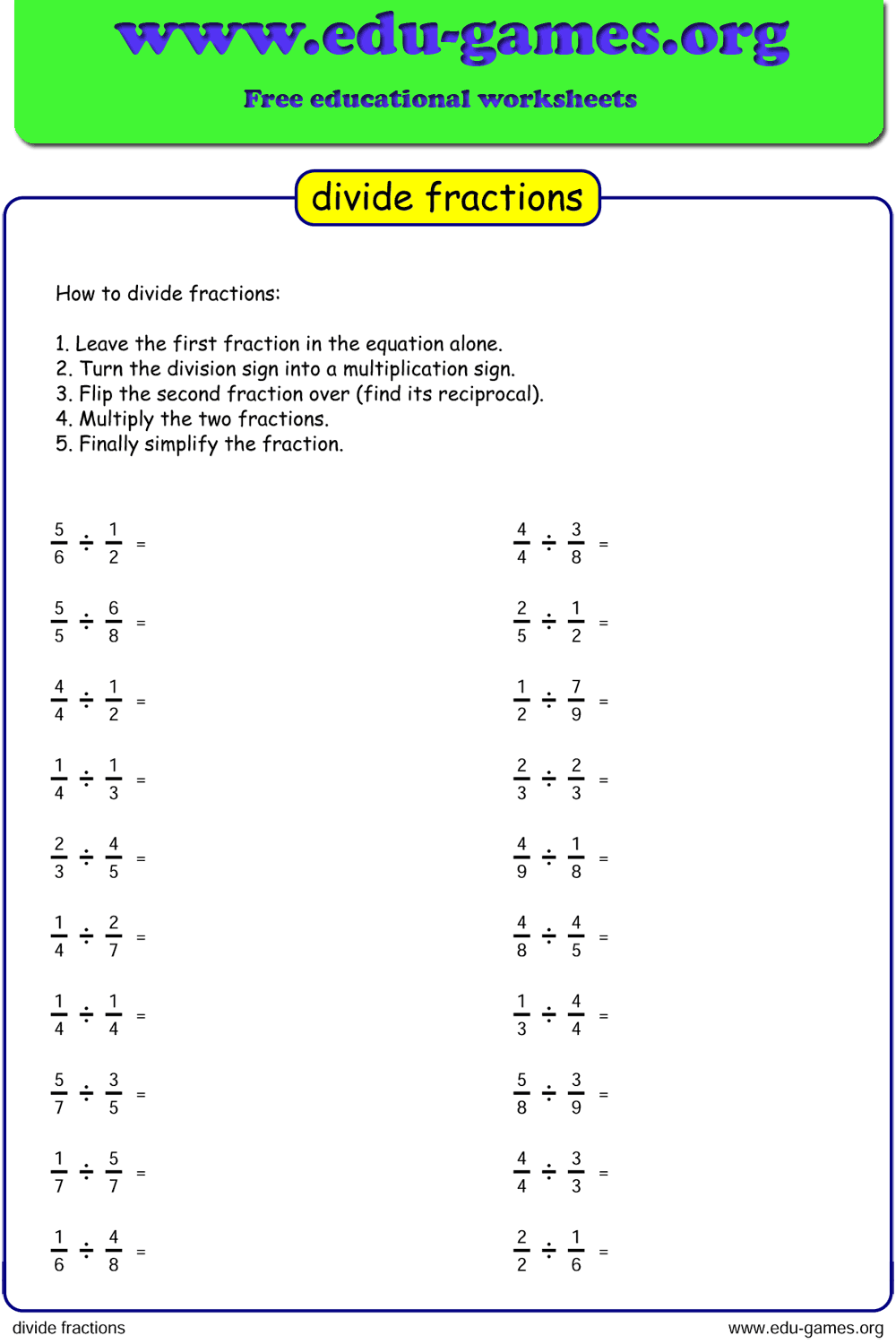 fractions and division worksheets fractions and division worksheets