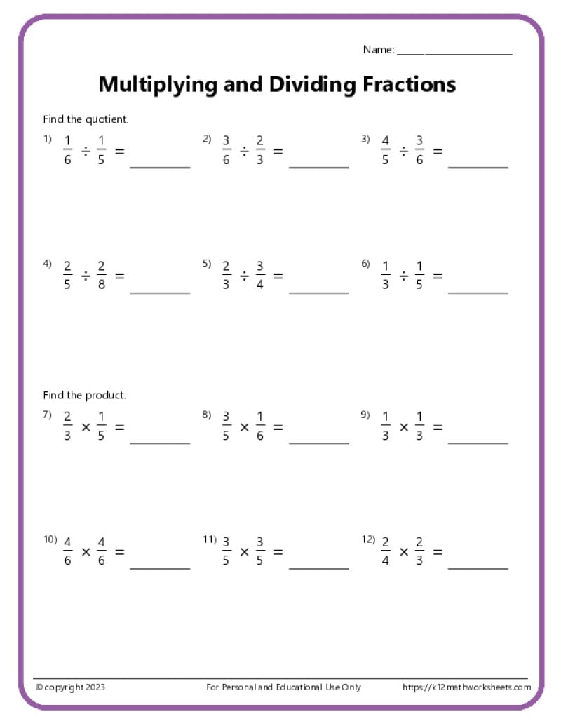 Dividing Fractions Worksheets Dividing Fractions Worksheets