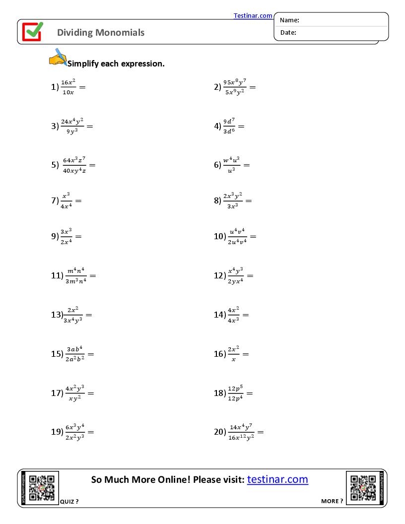 Dividing Monomials Worksheets Worksheets Library