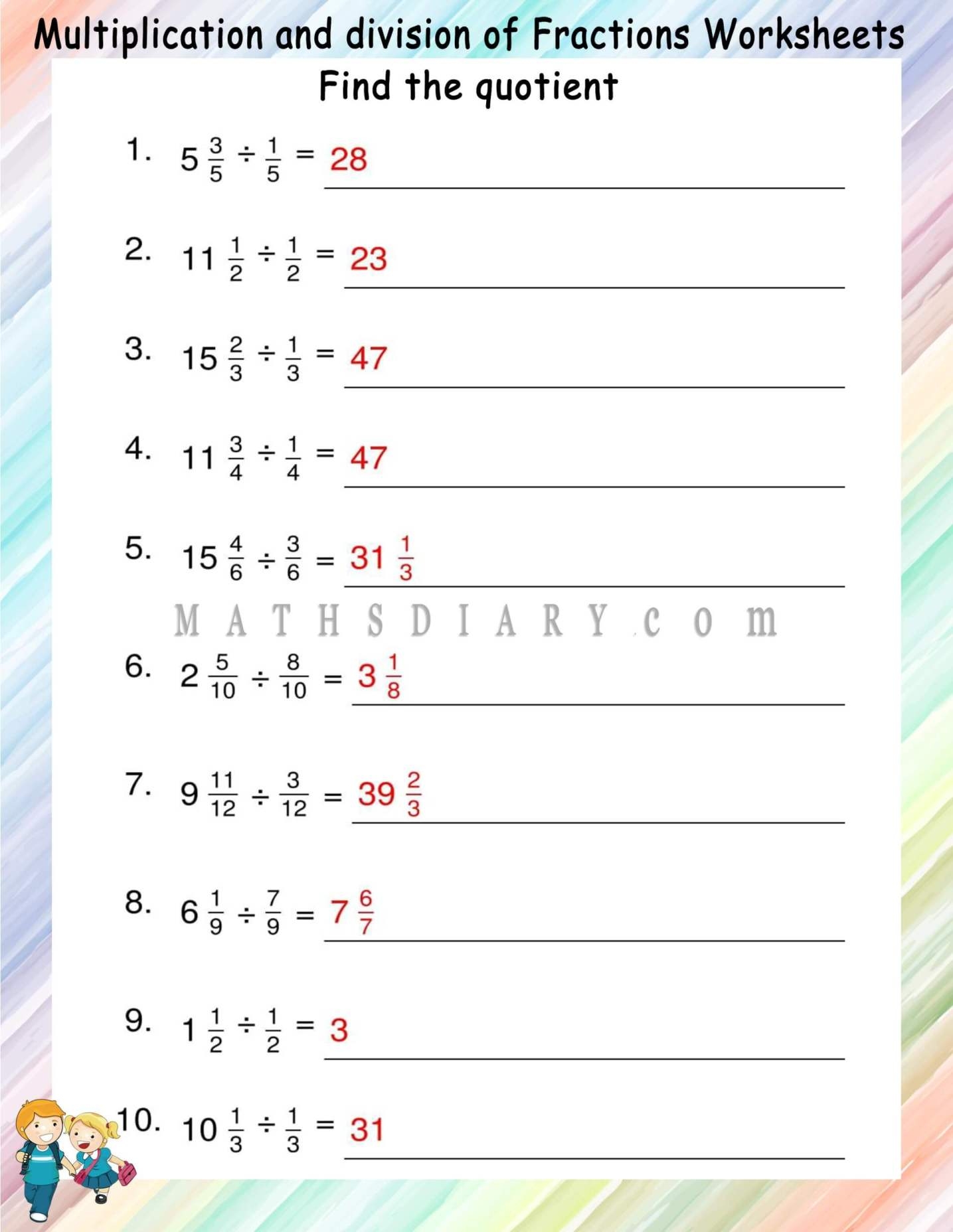 Dividing Whole Number By Fractions Worksheets Math Worksheets Worksheets Library