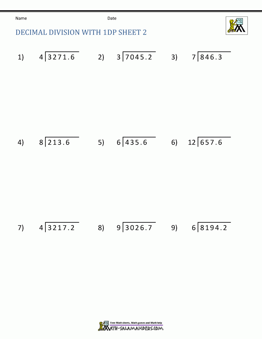 Division Of Decimal Numbers Worksheets Division Of Decimal Numbers Worksheets