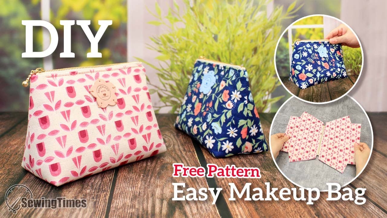 DIY Easy Makeup Bag Cosmetic Pouch Sewing Pattern Tutorial sewingtimes YouTube
