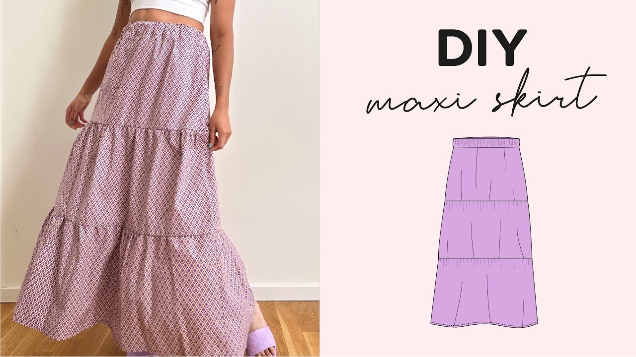 DIY Maxi Skirt Sewing Pattern Easy Elastic Gathered Tiered Skirt YouTube