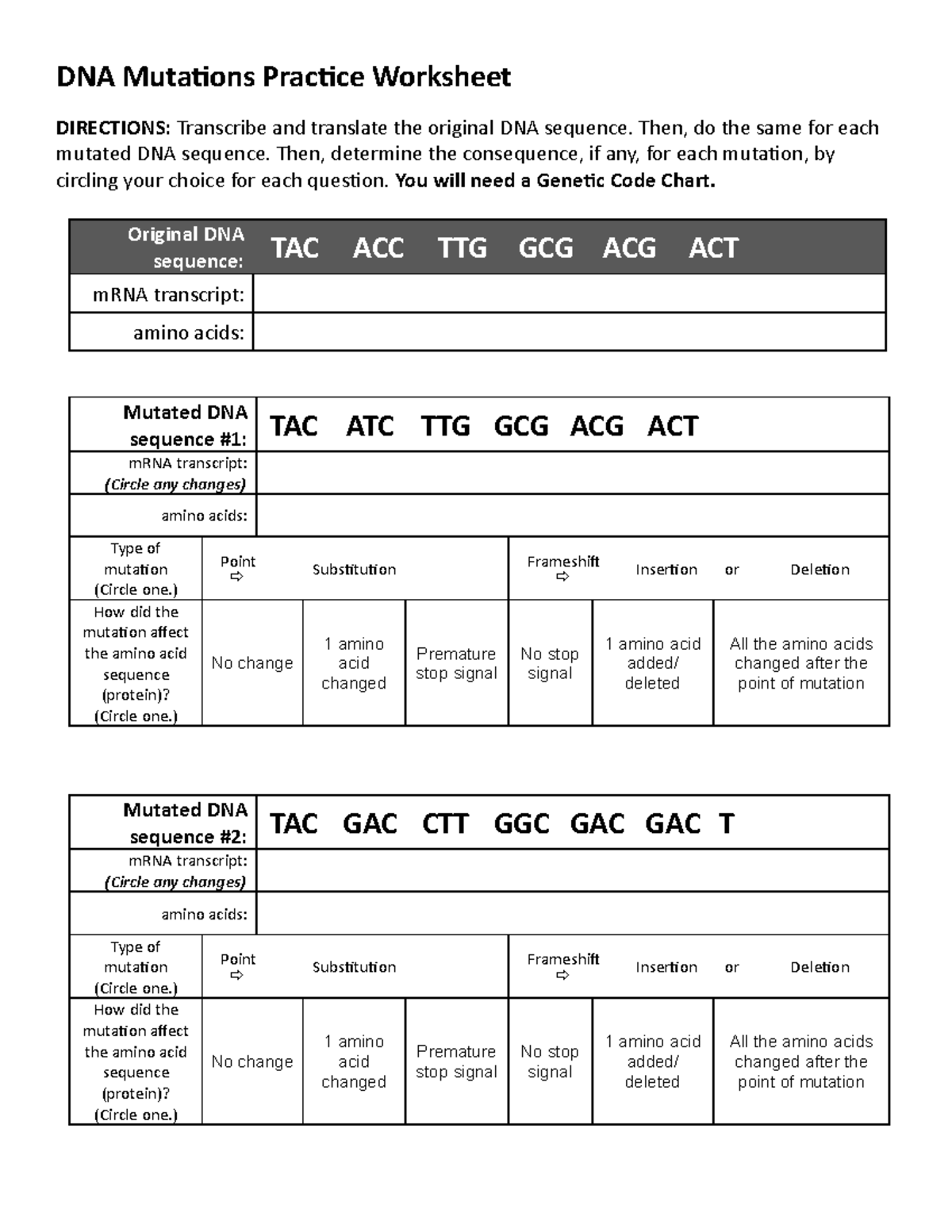 DNA Mutations Practice Worksheet Analyze Consequences Of Seq Changes Studocu DNA Mutations Practice Worksheet Analyze Consequences Of Seq Changes Studocu