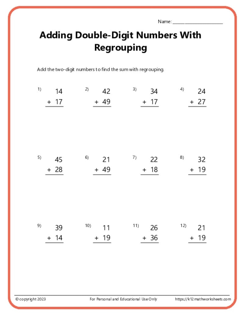 addition and subtraction with regrouping worksheets