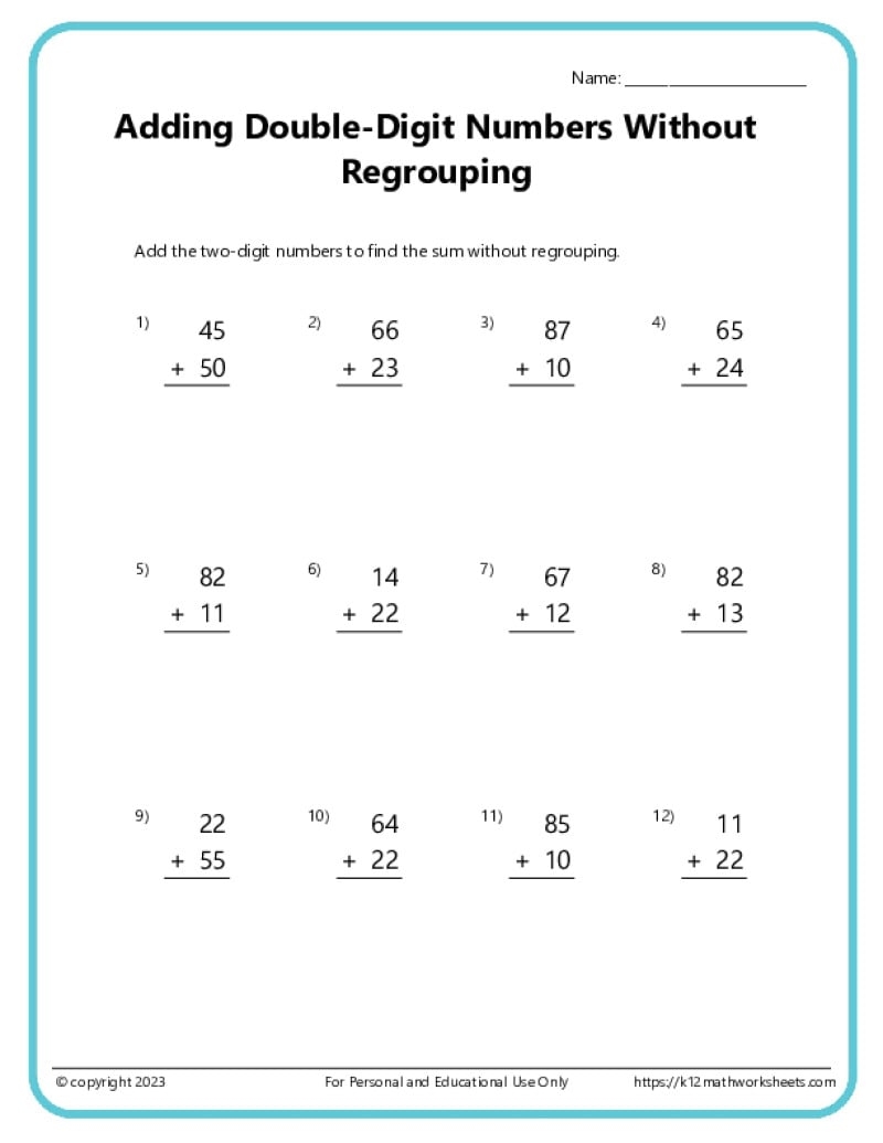 adding two digit numbers without regrouping
