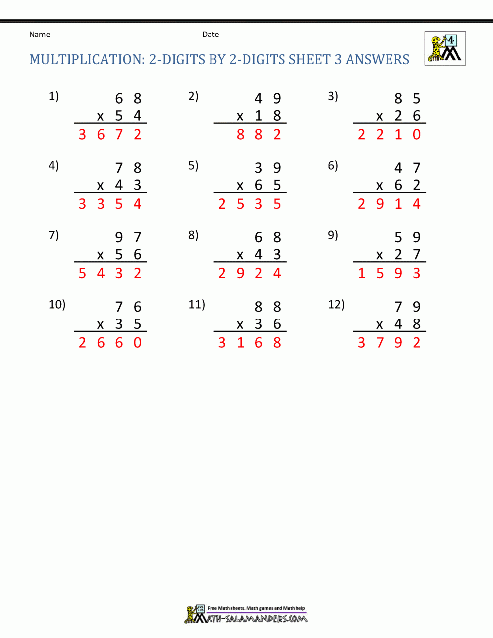 Double Digit Multiplication Worksheets 4th Grade Worksheets Library