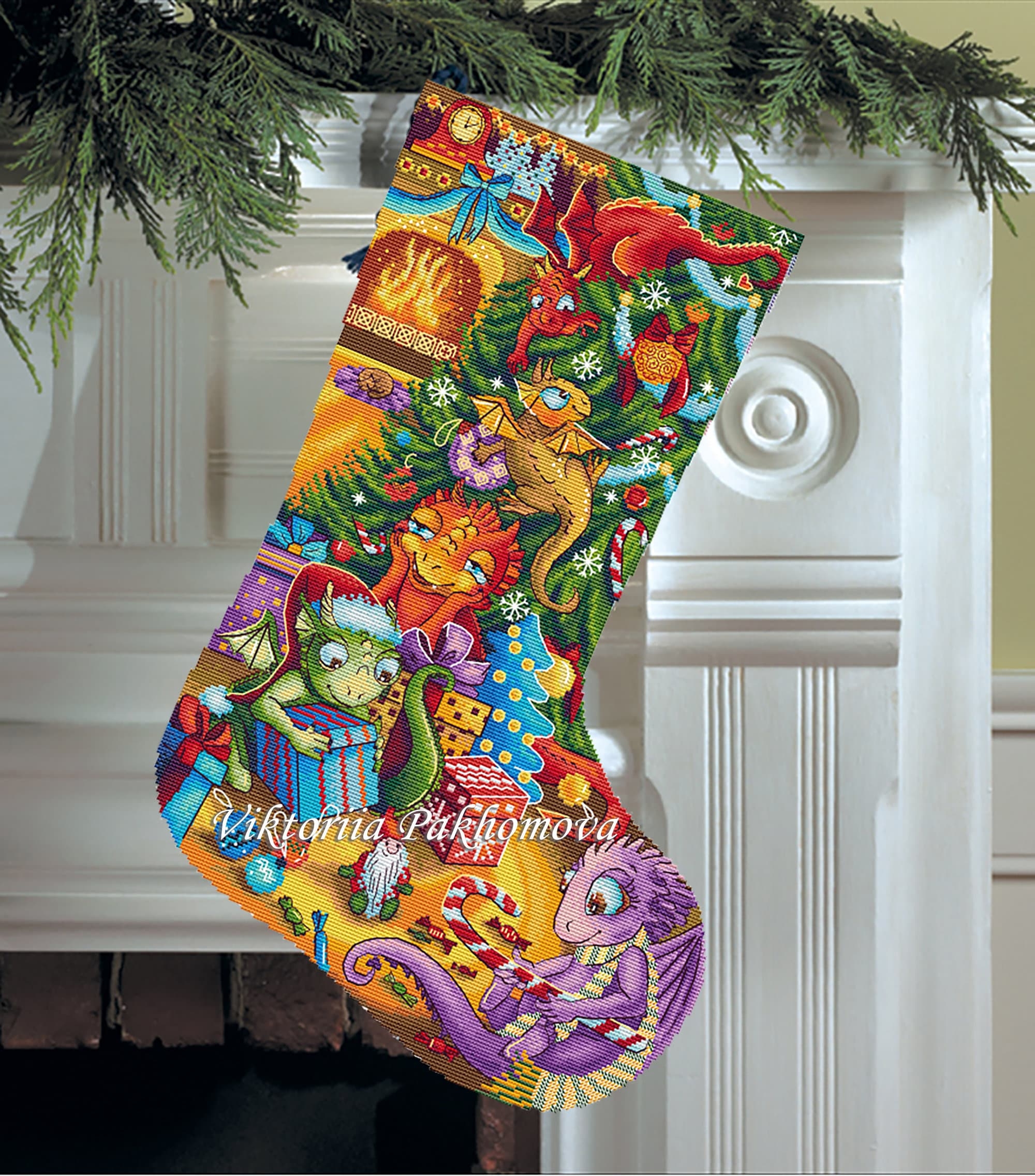 Dragons Christmas Stocking Cross Stitch Pattern Winter Holiday Crafting PDF Etsy