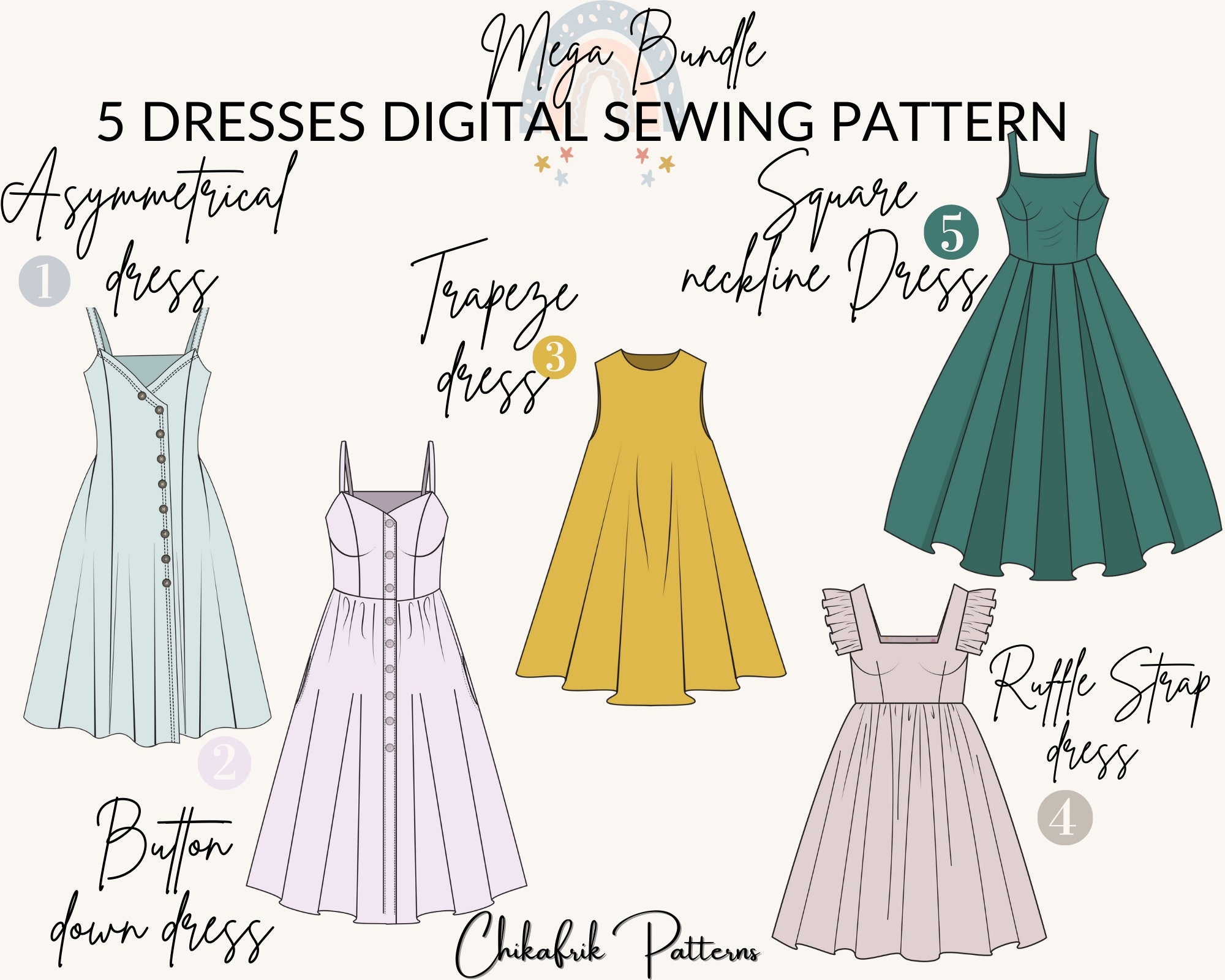 Dress Sewing Pattern Mega Bundle Asymmetrical Button Down Trapeze PDF Pattern Dress Sewing Pattern Mega Bundle Asymmetrical Button Down Trapeze PDF Pattern