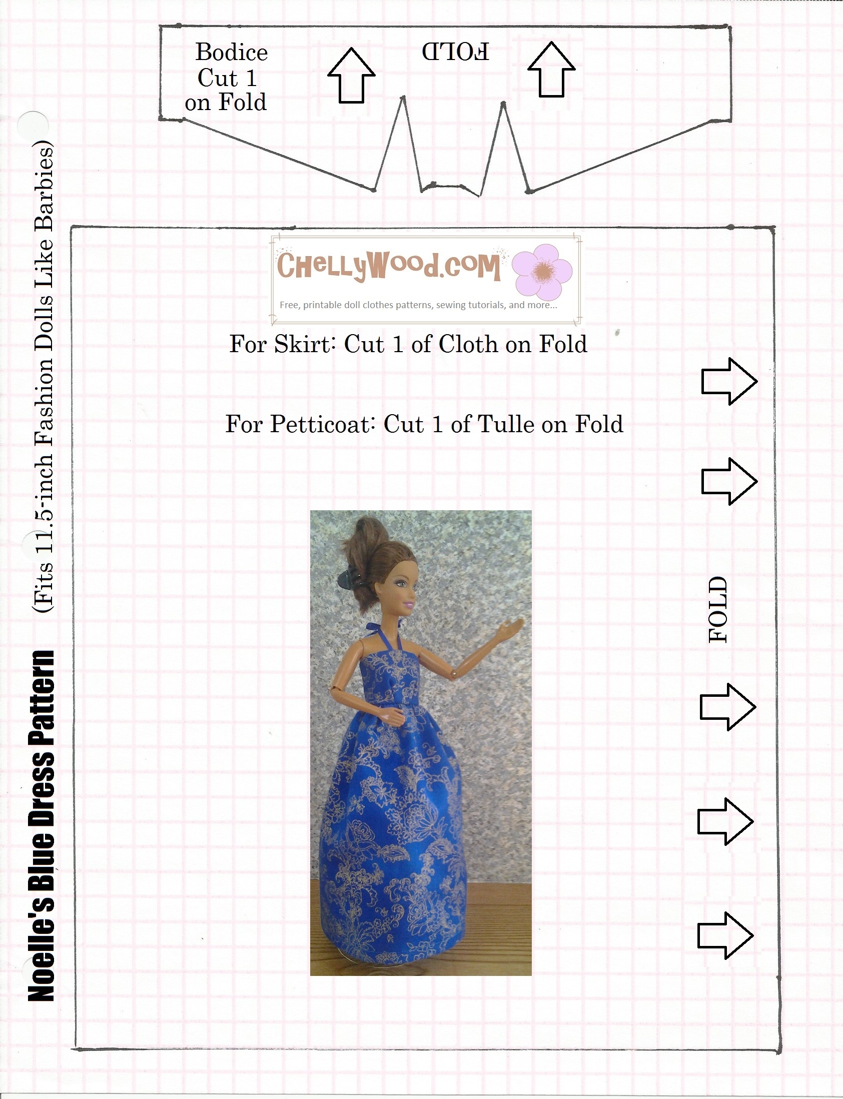 Easy and FREE sewing Tutorial For Making fashionDoll dresses ChellyWood Free Doll Clothes Patterns