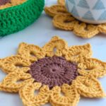 Easy Crochet Sunflower Coasters With Basket Easy Breezy Crochet