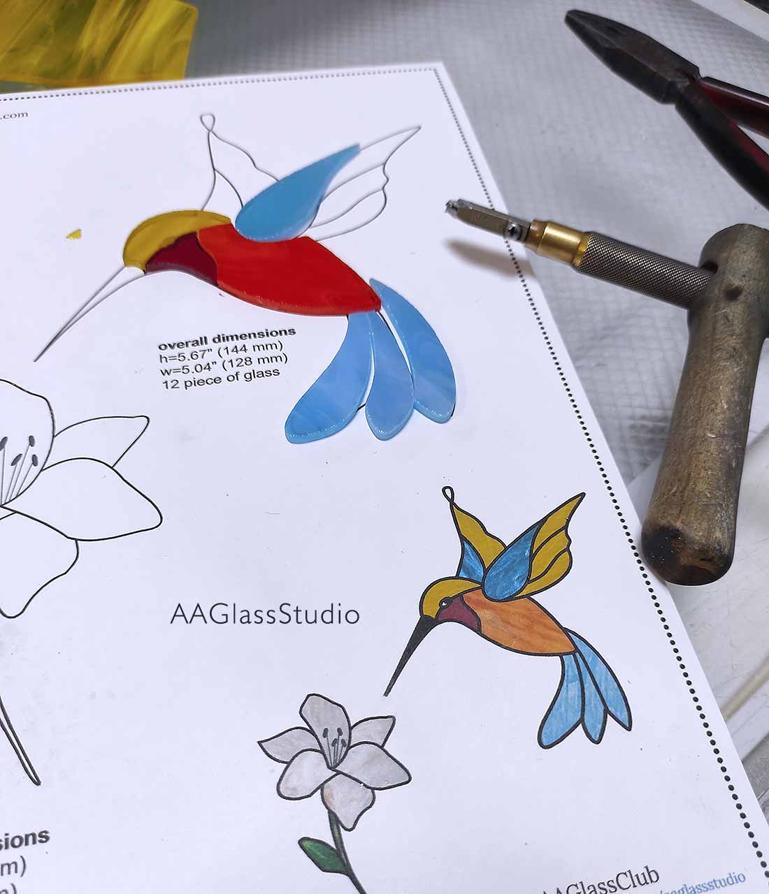 Easy Hummingbird Stained Glass Pattern For Beginners 3 AAGlassStudio