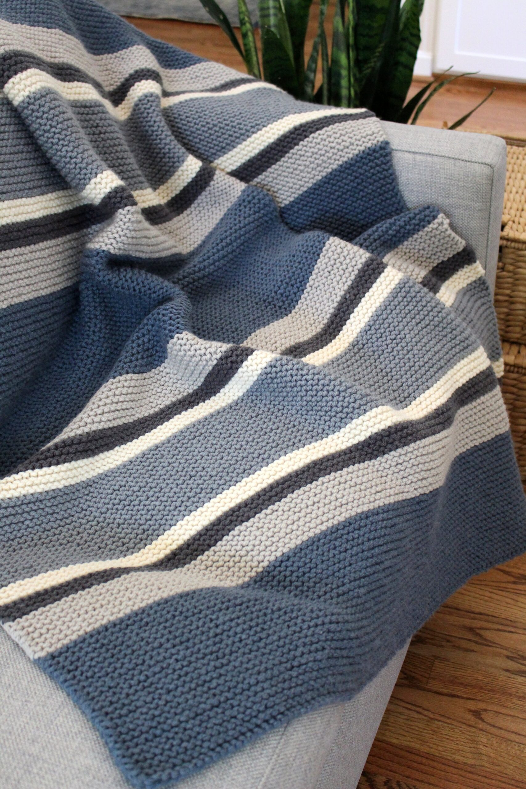 Easy To Knit Striped Throw Blanket Knitting Pattern For Lion Brand Hue Me Yarn Fifty Four Ten Studio