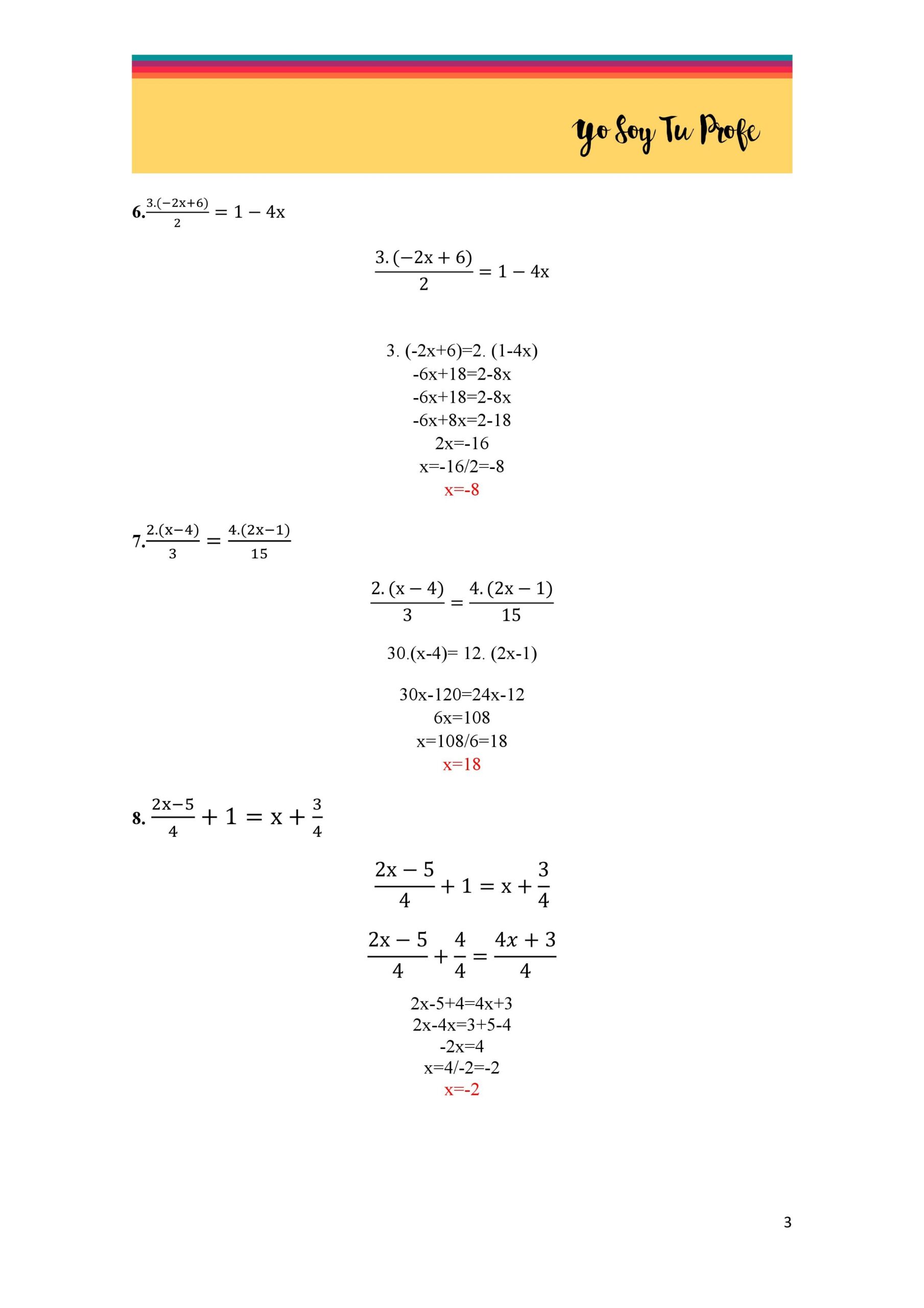 Ecuaciones De Primer Grado Ejercicios Yo Soy Tu Profe