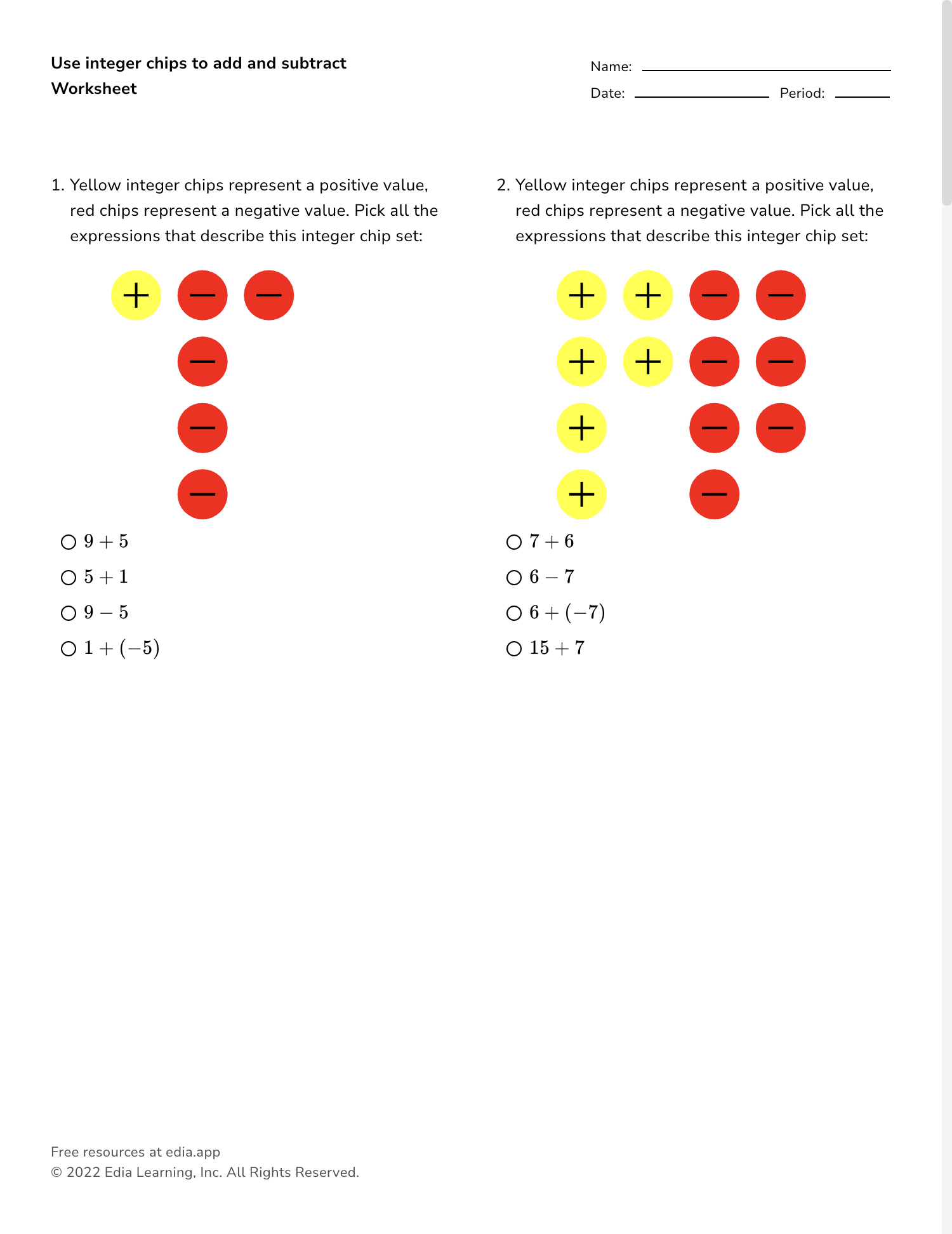 adding negative numbers worksheet