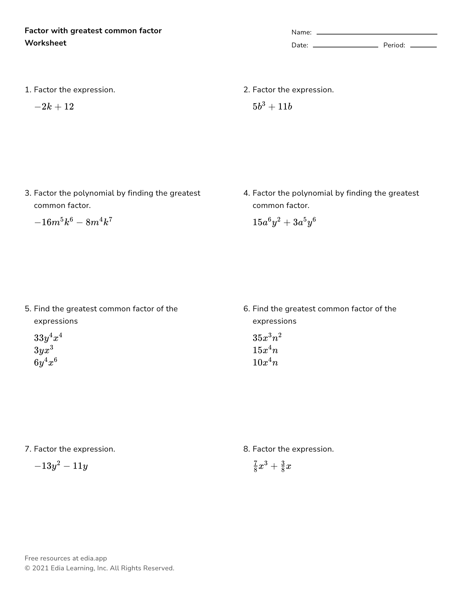 greatest common factor worksheet greatest common factor worksheet