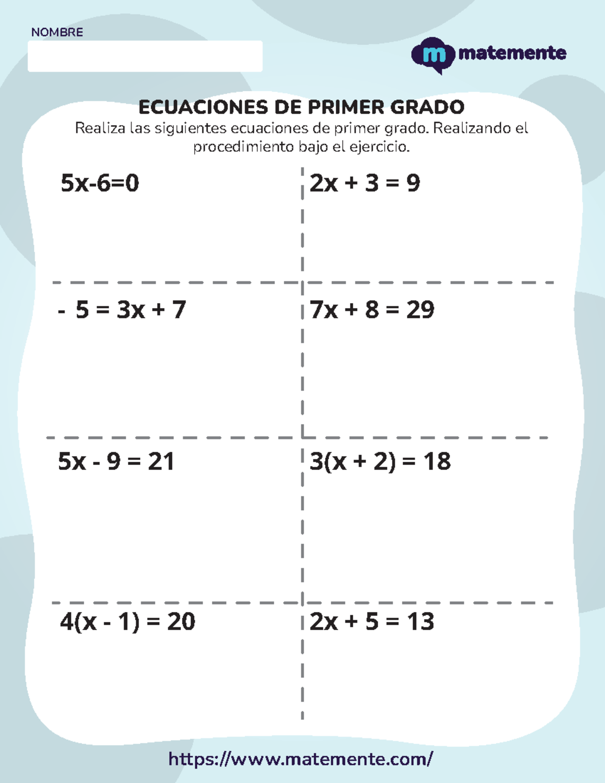 Ejercicios De Ecuaciones De Primer Grado Nivel 1 Studocu