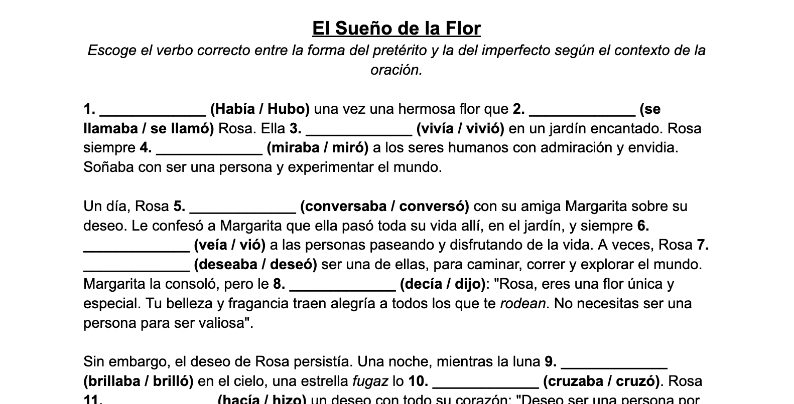 El Sue o De La Flor Preterite Vs Imperfect Spanish Story Classful Worksheets Library El Sue o De La Flor Preterite Vs Imperfect Spanish Story Classful Worksheets Library